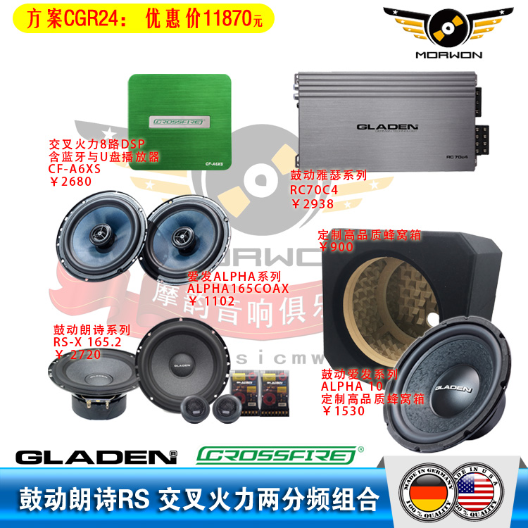 CGR24鼓动GLADEN朗诗RX-S+鼓动ALPHA10无源炮+交叉火力A6XS+RC70C4功放推两分频方案